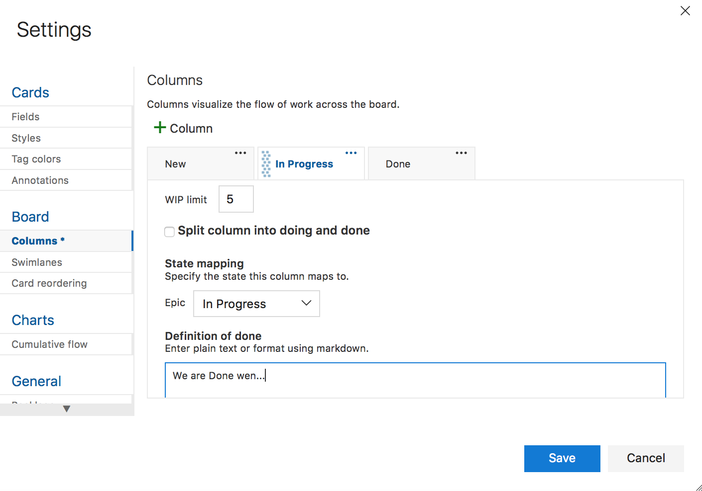 vsts board kanban personalize