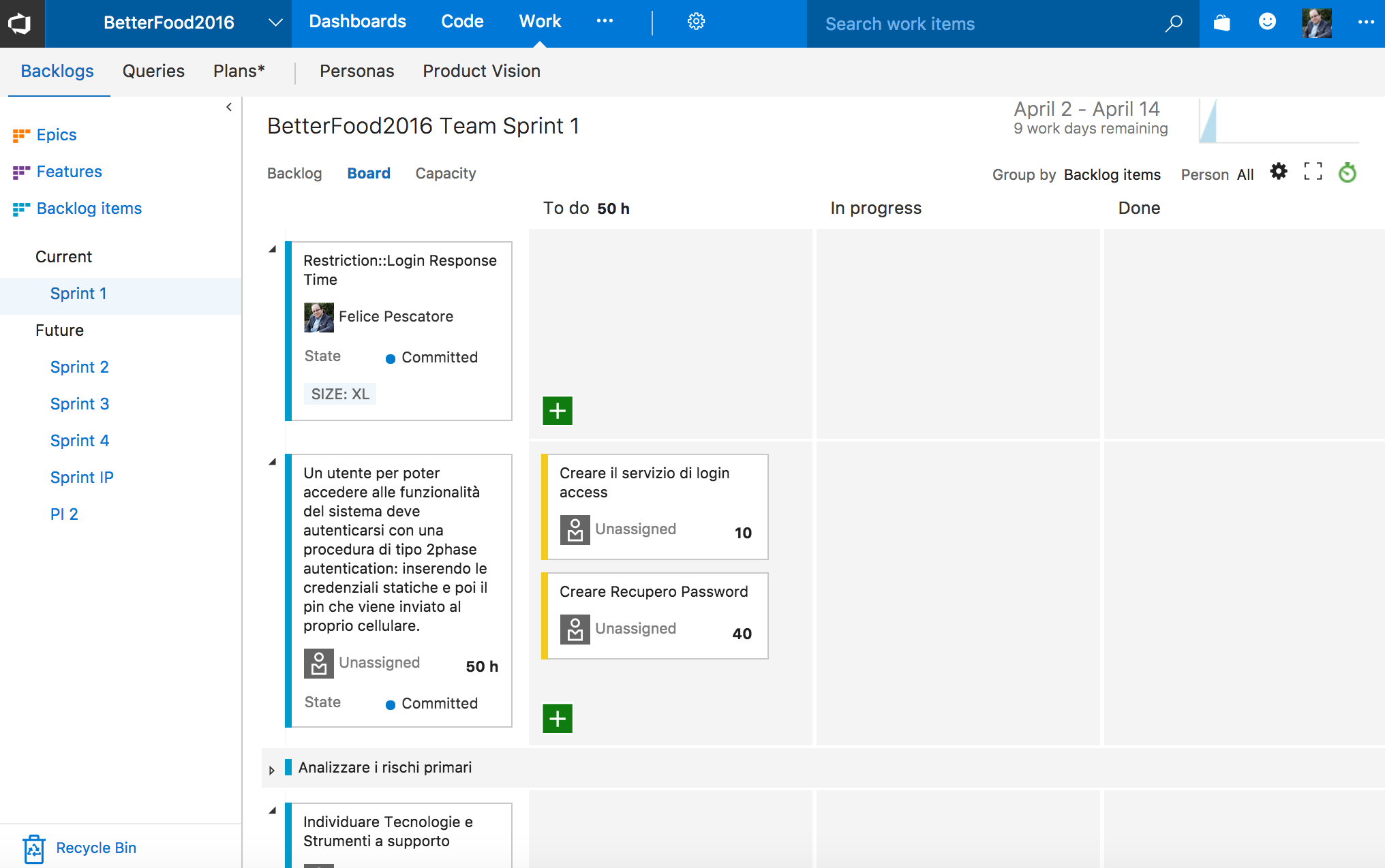 vsts board sprint