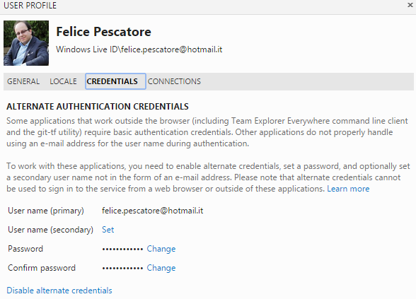 profile alternate credential